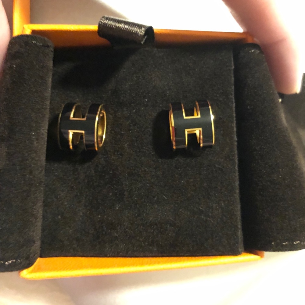 Hermes “POP H “ earrings in gold & noir